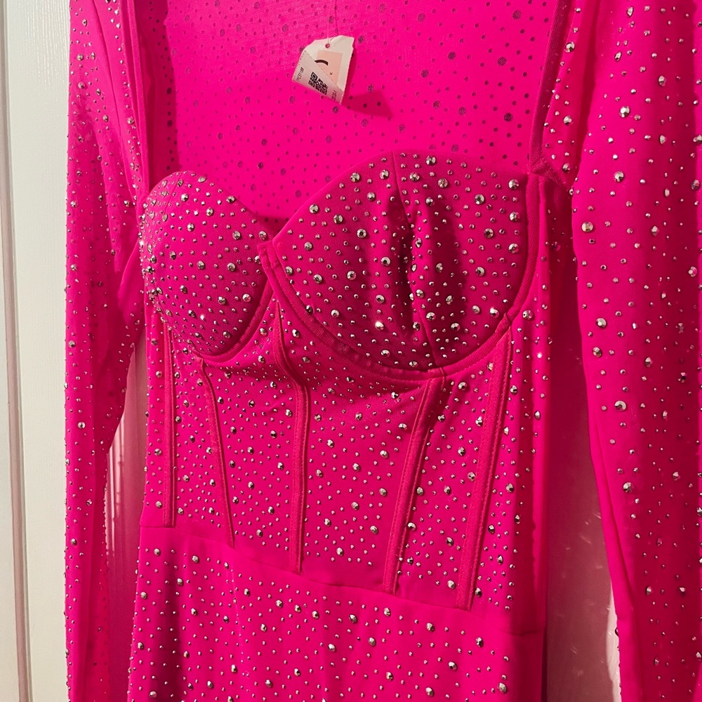 Elegant Pink Rhinestone Dress - Picture 2 of 3